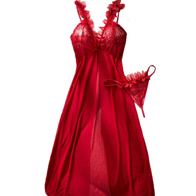 Baby Clothing For Sleep - Petal Strap Deep V Sexy Nightgown
