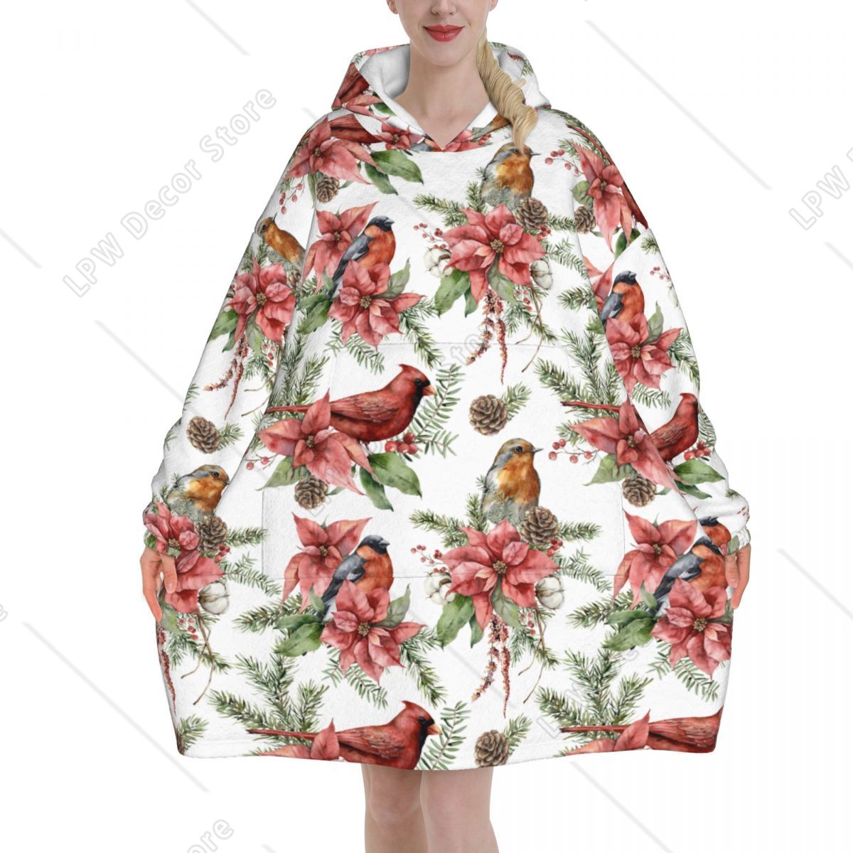 Fleece Sleep Bag - Red Northern Cardinal Bird Blanket Hoodie